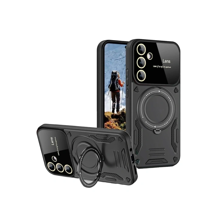 Mey İthalat®  Samsung Galaxy S24 FE Kılıf Joy Lens Standlı Kapak - Siyah
