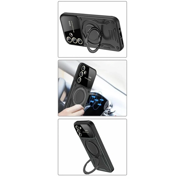 Mey İthalat®  Samsung Galaxy S24 FE Kılıf Joy Lens Standlı Kapak - Siyah