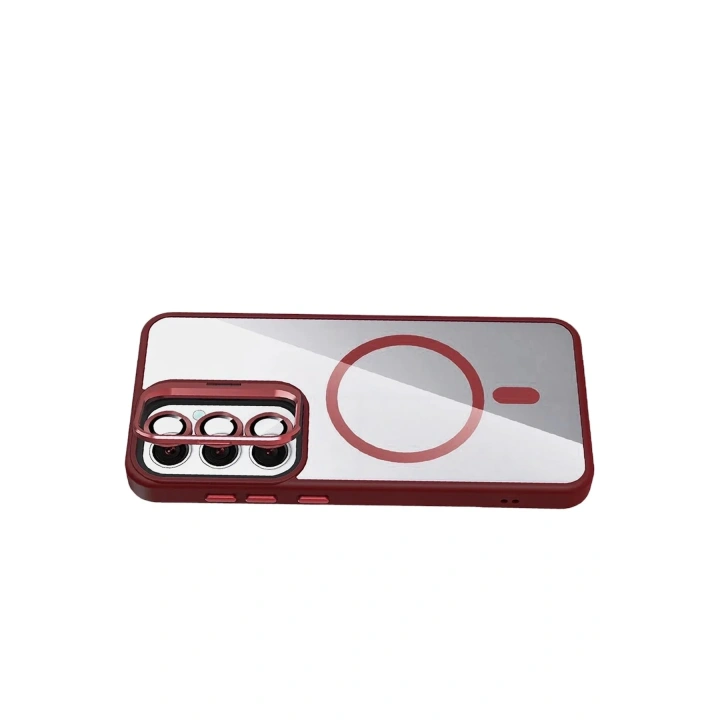 Mey İthalat®  Samsung Galaxy S24 FE Remim Lensli Magsafe Standlı Kapak - Bordo