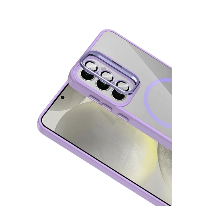 Mey İthalat®  Samsung Galaxy S24 FE Remim Lensli Magsafe Standlı Kapak - Lila