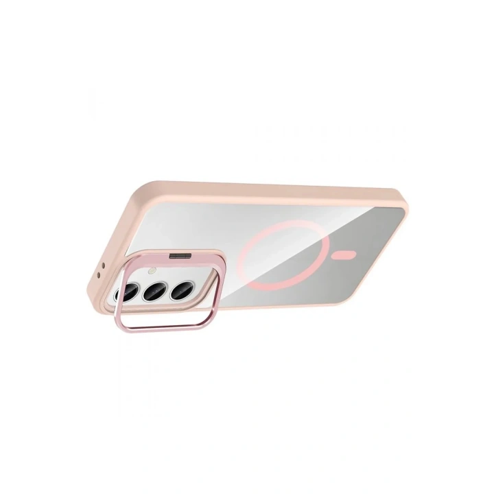 Mey İthalat®  Samsung Galaxy S24 FE Remim Lensli Magsafe Standlı Kapak - Pembe
