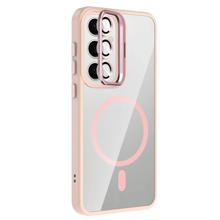 Mey İthalat®  Samsung Galaxy S24 FE Remim Lensli Magsafe Standlı Kapak - Pembe