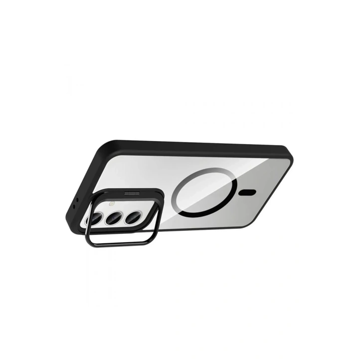 Mey İthalat®  Samsung Galaxy S24 FE Remim Lensli Magsafe Standlı Kapak - Siyah
