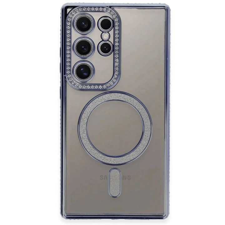 Mey İthalat®  Samsung Galaxy S24 Ultra Kılıf Joke Simli Magneticsafe Kılıf - Mavi