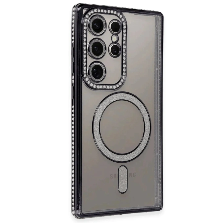 Mey İthalat®  Samsung Galaxy S24 Ultra Kılıf Joke Simli Magneticsafe Kılıf - Siyah