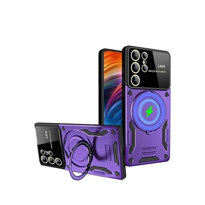 Mey İthalat®  Samsung Galaxy S24 Ultra Kılıf Joy Lens Standlı Kapak - Mor