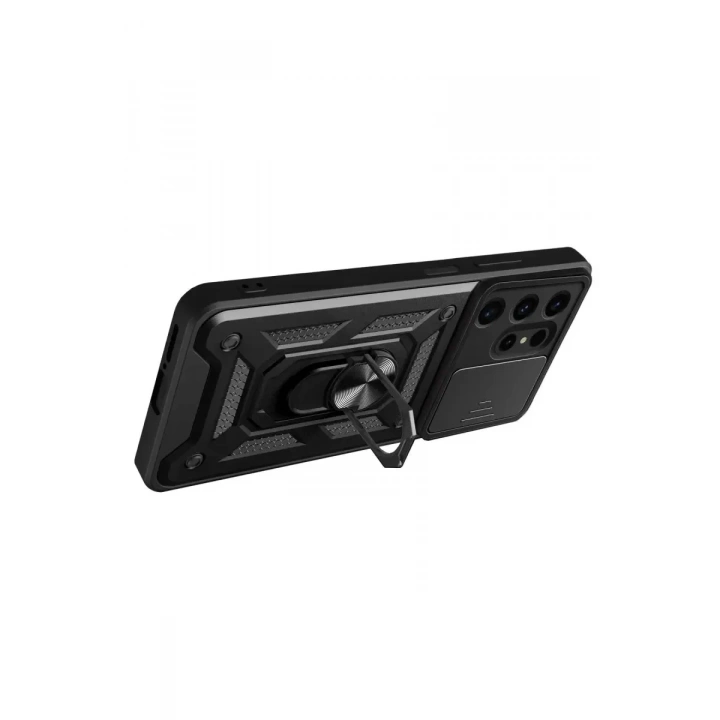 Mey İthalat®  Samsung Galaxy S24 Ultra Kılıf Pars Lens Yüzüklü Silikon - Siyah