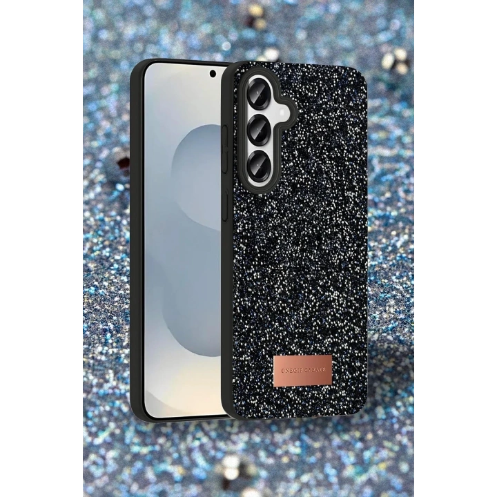 Mey İthalat®  Samsung Galaxy S25 Bright Simli Kapak - Siyah