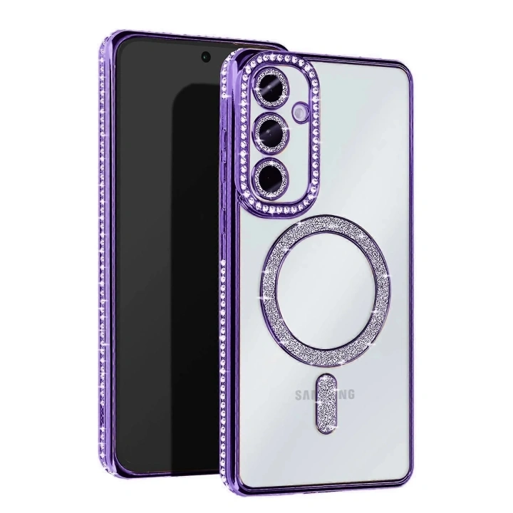 Mey İthalat®  Samsung Galaxy S25 Edge Joke Simli Magneticsafe Kılıf - Derin Mor