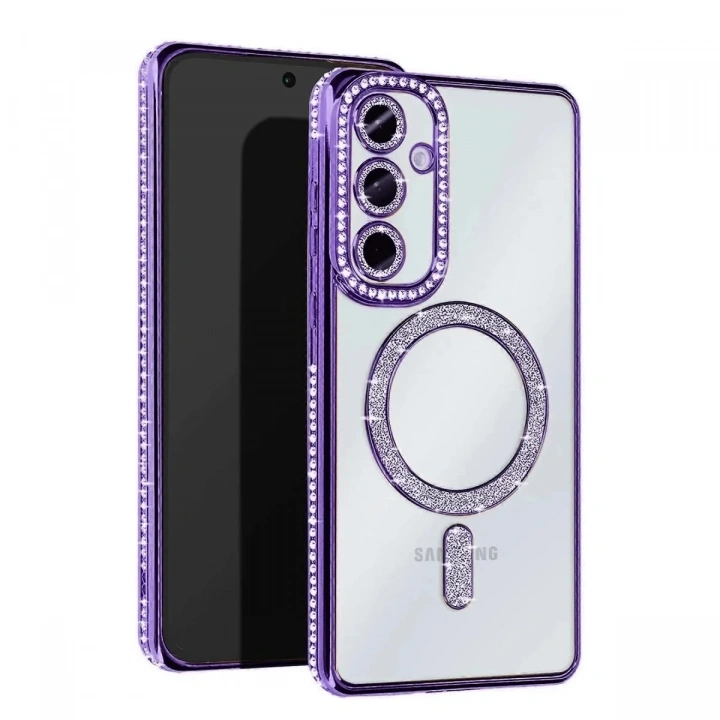 Mey İthalat®  Samsung Galaxy S25 Edge Joke Simli Magneticsafe Kılıf - Derin Mor