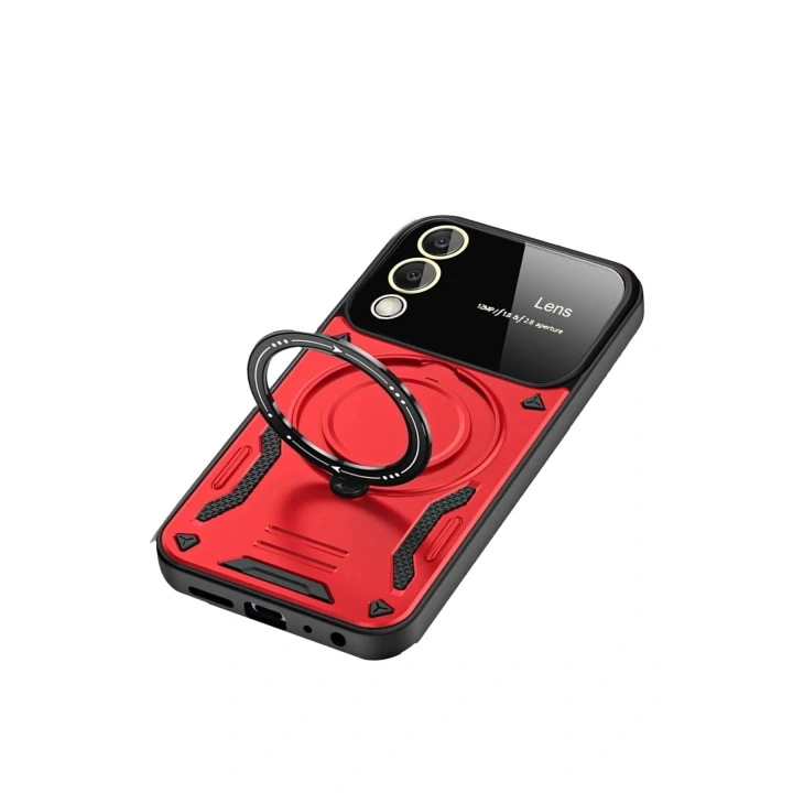 Mey İthalat®  Samsung Galaxy S25 Edge Kılıf Joy Lens Standlı Kapak - Kırmızı