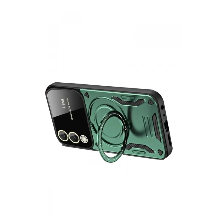 Mey İthalat®  Samsung Galaxy S25 Edge Kılıf Joy Lens Standlı Kapak - Koyu Yeşil