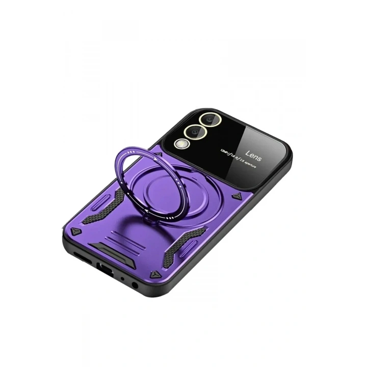 Mey İthalat®  Samsung Galaxy S25 Edge Kılıf Joy Lens Standlı Kapak - Mor