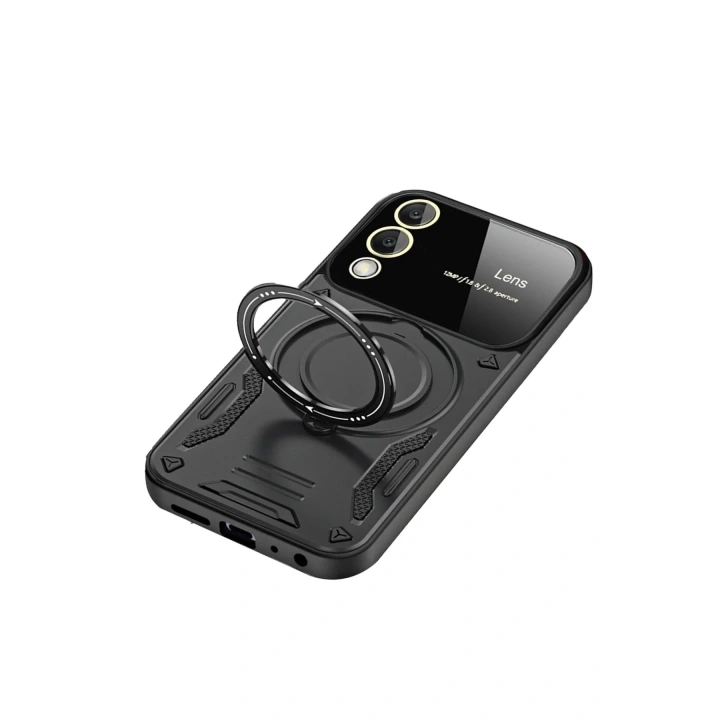Mey İthalat®  Samsung Galaxy S25 Edge Kılıf Joy Lens Standlı Kapak - Siyah
