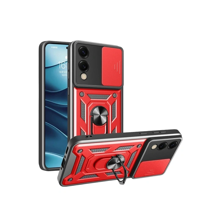 Mey İthalat®  Samsung Galaxy S25 Edge Pars Lens Yüzüklü Silikon - Kırmızı