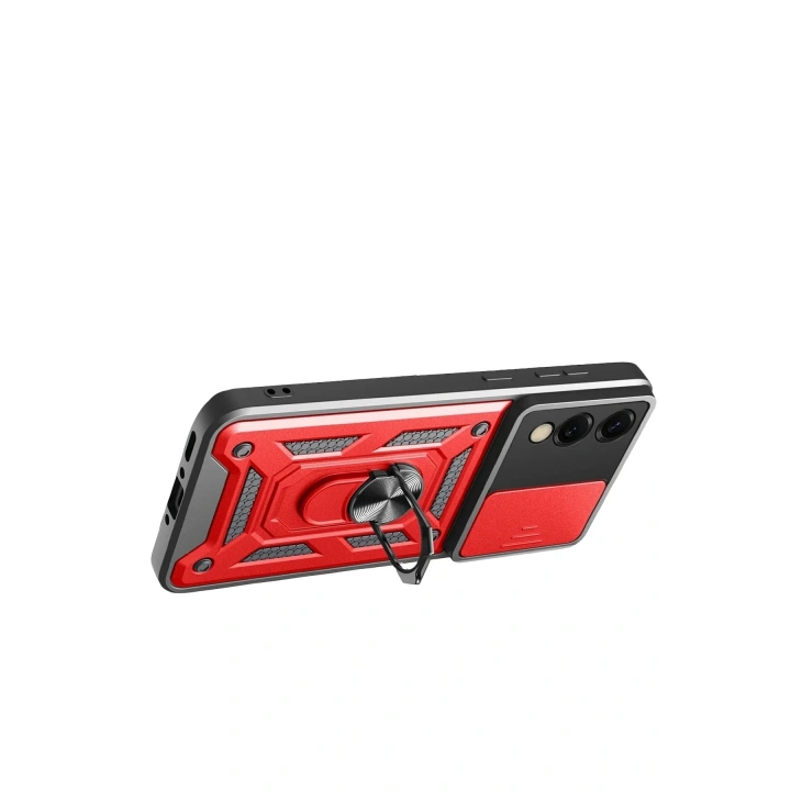 Mey İthalat®  Samsung Galaxy S25 Edge Pars Lens Yüzüklü Silikon - Kırmızı