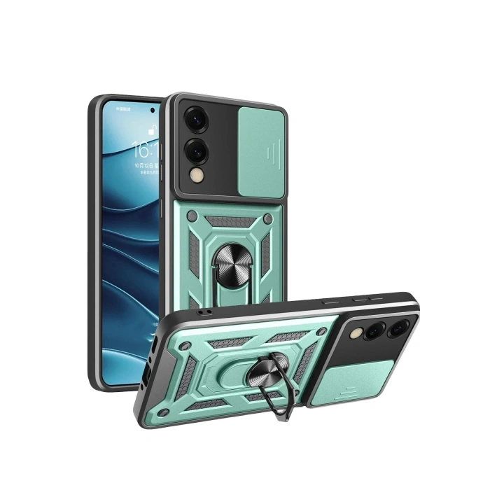 Mey İthalat®  Samsung Galaxy S25 Edge Pars Lens Yüzüklü Silikon - Yeşil