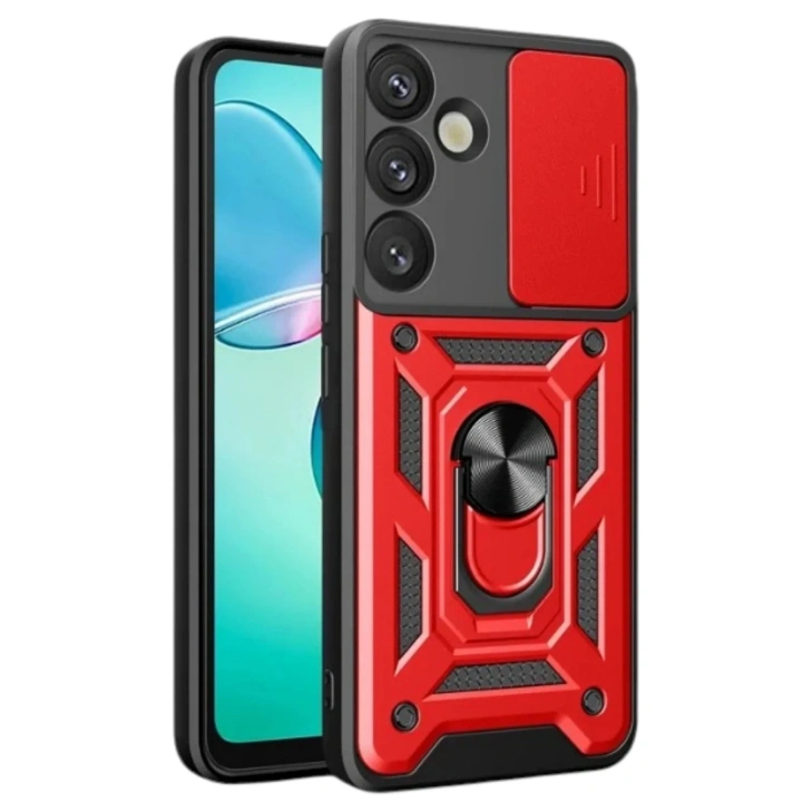 Mey İthalat®  Samsung Galaxy S25 FE Pars Lens Yüzüklü Silikon - Kırmızı