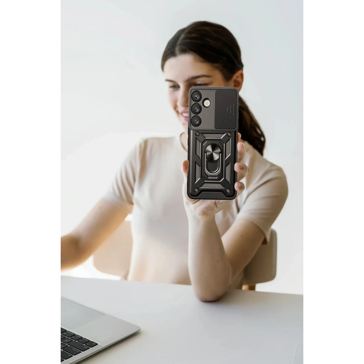 Mey İthalat®  Samsung Galaxy S25 FE Pars Lens Yüzüklü Silikon - Kırmızı