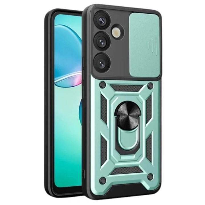 Mey İthalat®  Samsung Galaxy S25 FE Pars Lens Yüzüklü Silikon - Yeşil