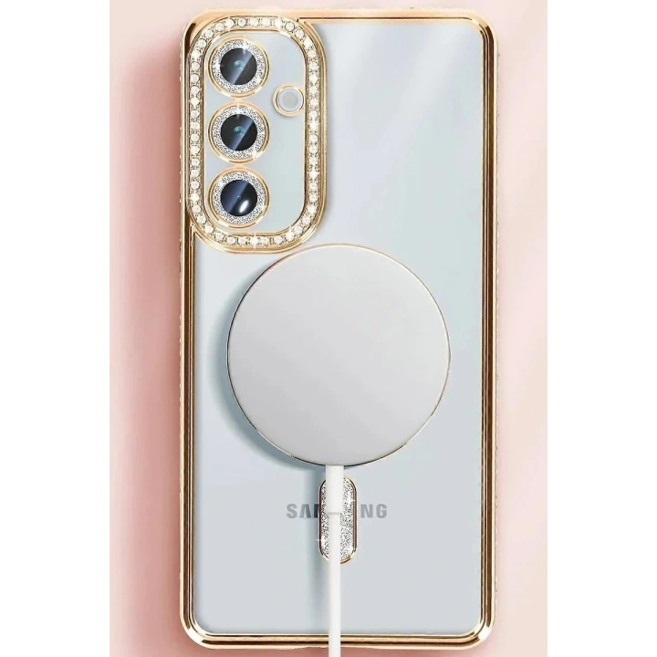 Mey İthalat®  Samsung Galaxy S25 Kılıf Joke Simli Magneticsafe Kılıf - Derin Mor