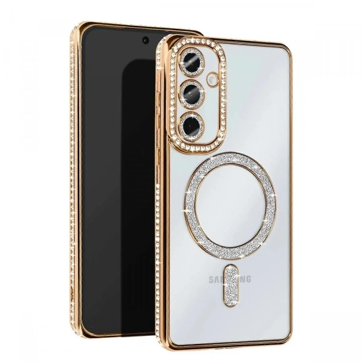 Mey İthalat®  Samsung Galaxy S25 Kılıf Joke Simli Magneticsafe Kılıf - Gold