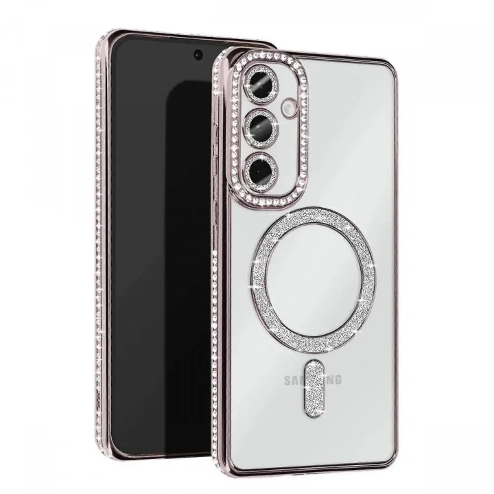 Mey İthalat®  Samsung Galaxy S25 Kılıf Joke Simli Magneticsafe Kılıf - Gümüş