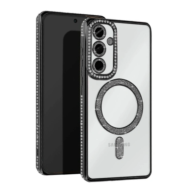 Mey İthalat®  Samsung Galaxy S25 Kılıf Joke Simli Magneticsafe Kılıf - Siyah