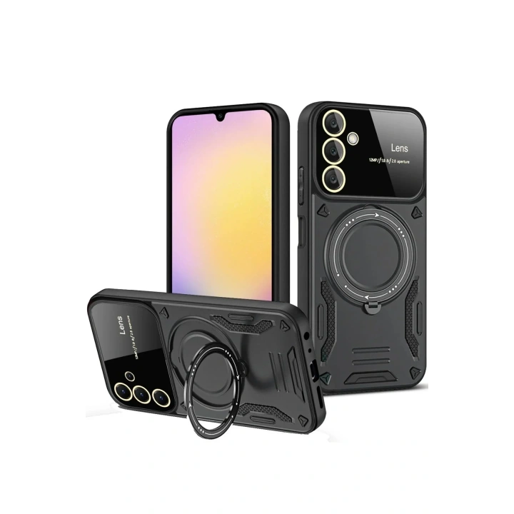 Mey İthalat®  Samsung Galaxy S25 Plus Kılıf Joy Lens Standlı Kapak - Siyah