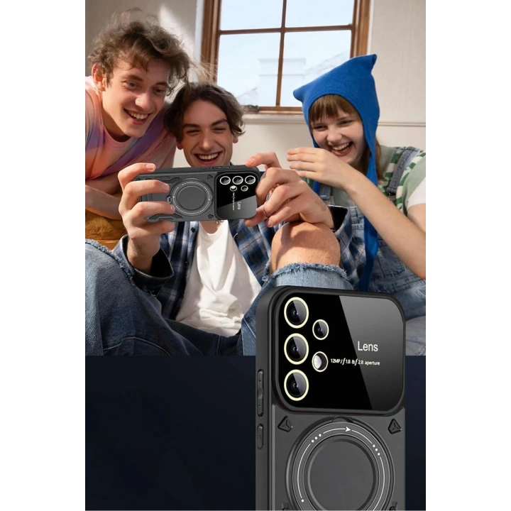 Mey İthalat®  Samsung Galaxy S25 Ultra Kılıf Joy Lens Standlı Kapak - Mor