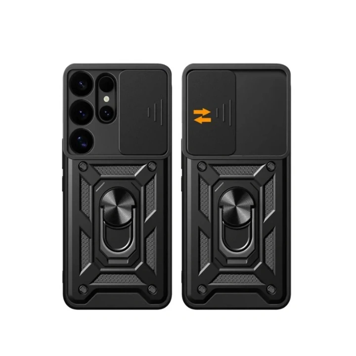 Mey İthalat®  Samsung Galaxy S25 Ultra Kılıf Pars Lens Yüzüklü Silikon - Yeşil