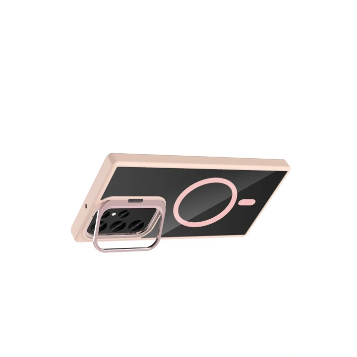 Mey İthalat®  Samsung Galaxy S25 Ultra Remim Lensli Magsafe Standlı Kapak - Pembe