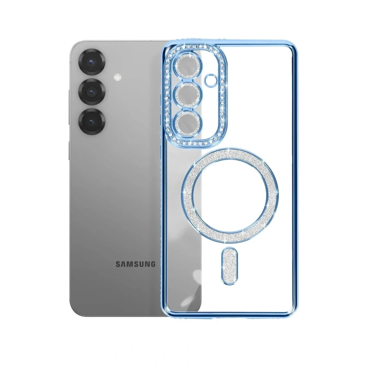 Mey İthalat®  Samsung Galaxy S26 Joke Simli Magneticsafe Kılıf - Mavi