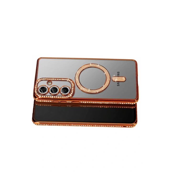 Mey İthalat®  Samsung Galaxy S26 Joke Simli Magneticsafe Kılıf - Turuncu