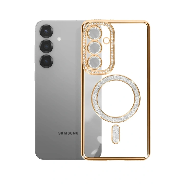Mey İthalat®  Samsung Galaxy S26 Plus Joke Simli Magneticsafe Kılıf - Gold