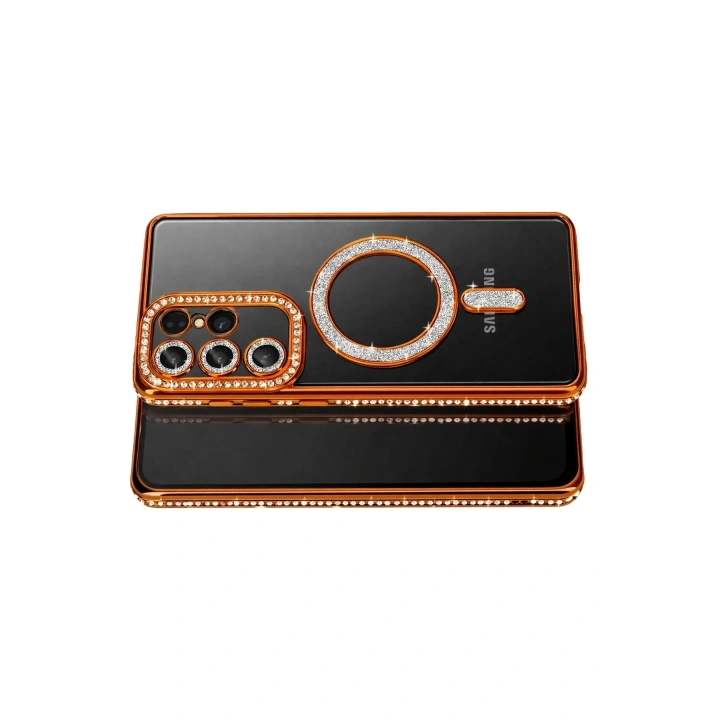 Mey İthalat®  Samsung Galaxy S26 Ultra Joke Simli Magneticsafe Kılıf - Turuncu