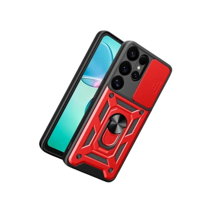 Mey İthalat®  Samsung Galaxy S26 Ultra Pars Lens Yüzüklü Silikon - Kırmızı