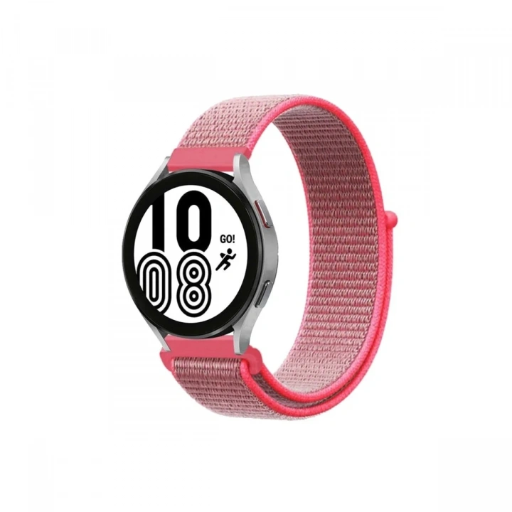 Mey İthalat®  Samsung Galaxy Watch 4 Hasırlı Cırtcırtlı Kordon - Pembe