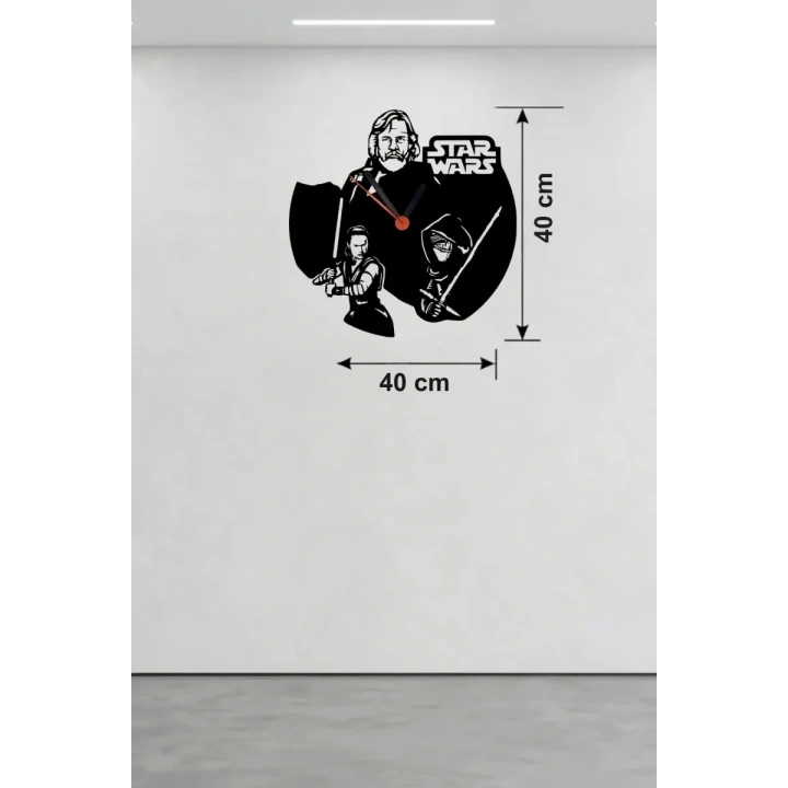 Mey İthalat® Star Wars Temalı Ahşap Duvar Saati - 40x40 cm Lazer Kesim Dekoratif