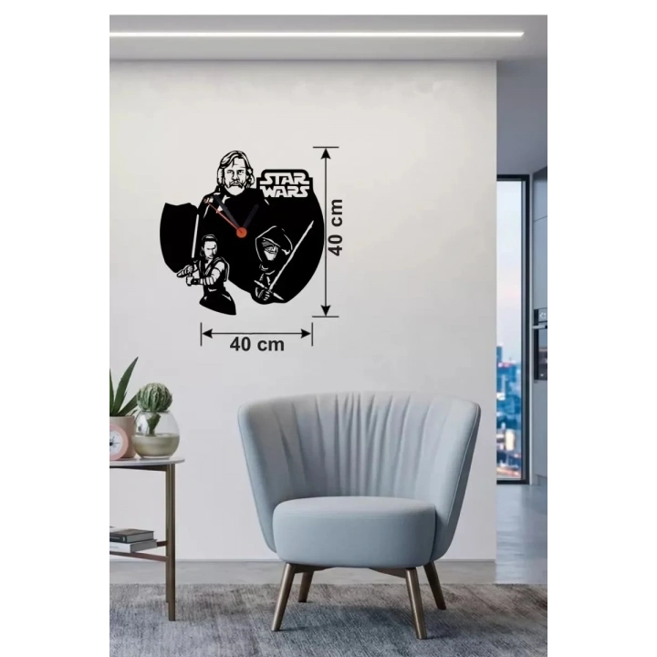Mey İthalat® Star Wars Temalı Ahşap Duvar Saati - 40x40 cm Lazer Kesim Dekoratif