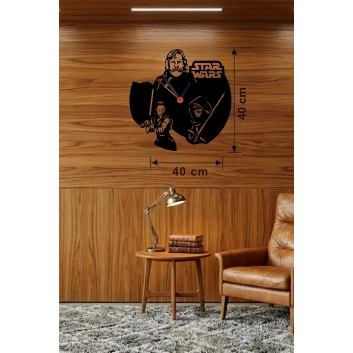 Mey İthalat® Star Wars Temalı Ahşap Duvar Saati - 40x40 cm Lazer Kesim Dekoratif