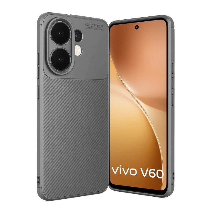 Mey İthalat®  Vivo V60 5G Auto Focus Karbon Kapak - Gri