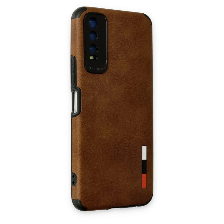 Mey İthalat®  Vivo Y11S Kılıf Loop Deri Silikon - Kahverengi