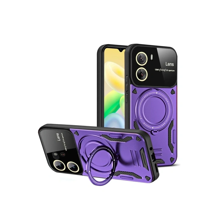 Mey İthalat®  Vivo Y16 Kılıf Joy Lens Standlı Kapak - Mor