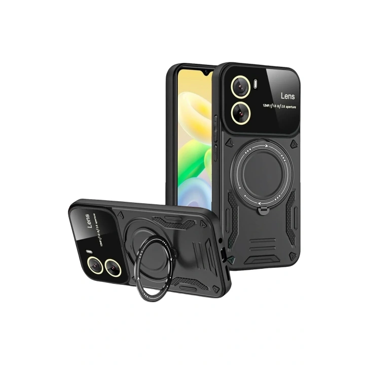 Mey İthalat®  Vivo Y16 Kılıf Joy Lens Standlı Kapak - Siyah