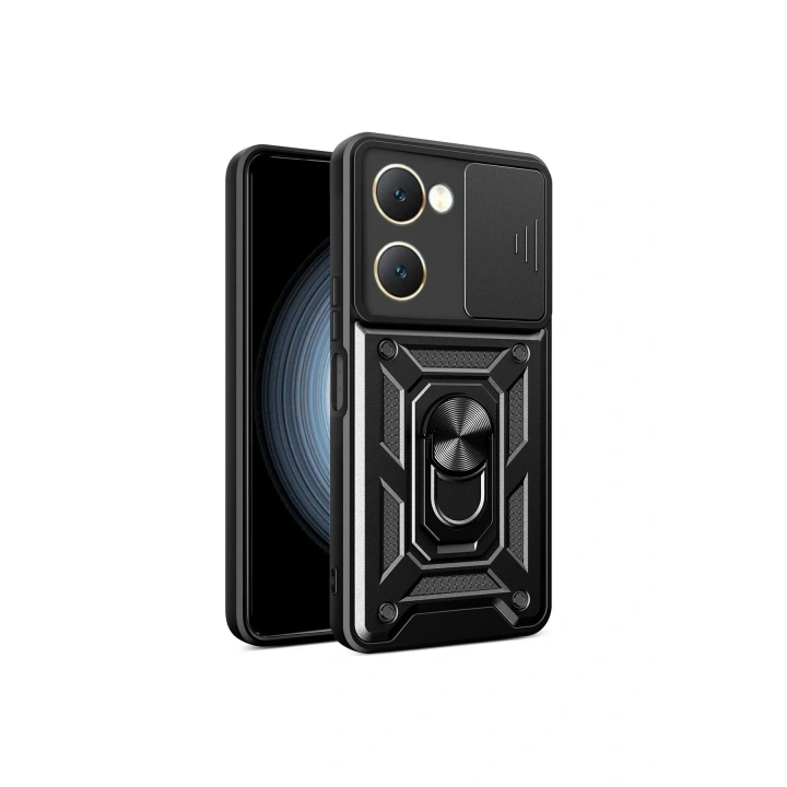 Mey İthalat®  Vivo Y18 Kılıf Pars Lens Yüzüklü Silikon - Siyah