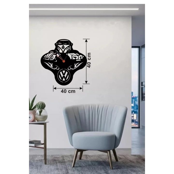 Mey İthalat® Vosvos ve Retro Araba Temalı Ahşap Duvar Saati - 40x40 cm Lazer Kesim