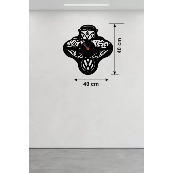 Mey İthalat® Vosvos ve Retro Araba Temalı Ahşap Duvar Saati - 40x40 cm Lazer Kesim