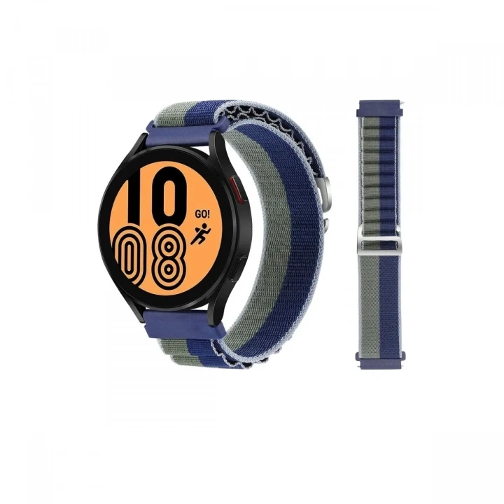 Mey İthalat®  Watch 20mm KR410 Kumaş Kordon - Lacivert-Yeşil