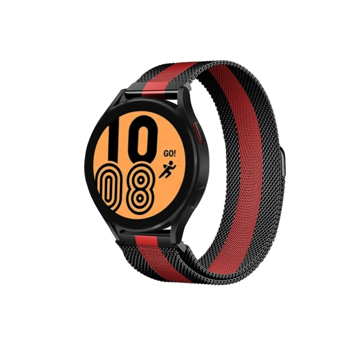 Mey İthalat®  Watch 20mm Metal Mıknatıslı Kordon - Siyah-Kırmızı